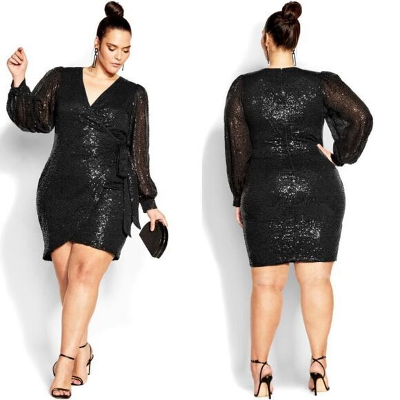 New! City Chic Nadia Dress sequin long sleeve black, plus size‎ 24 - Picture 1 of 15